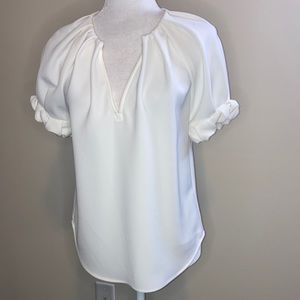 A.L.C. White Puff Sleeve Split Neck Blouse